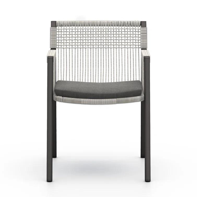 Gray Aluminum Outdoor Dining Chair with Woven Cushions