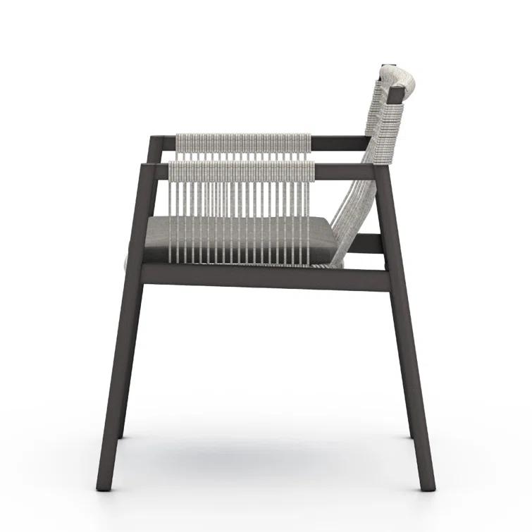 Gray Aluminum Outdoor Dining Chair with Woven Cushions