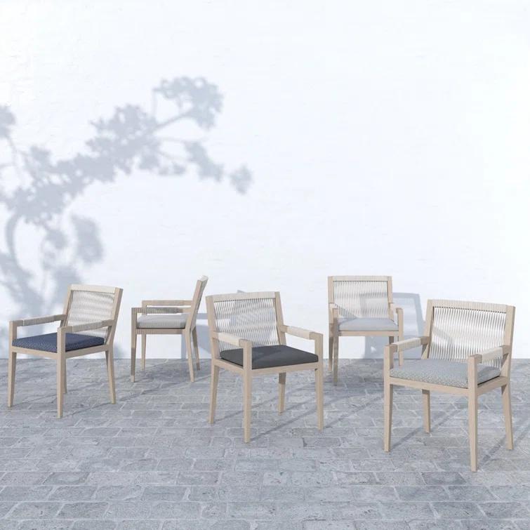 Weathered Gray Teak Outdoor Dining Armchair with Stone Gray Cushions