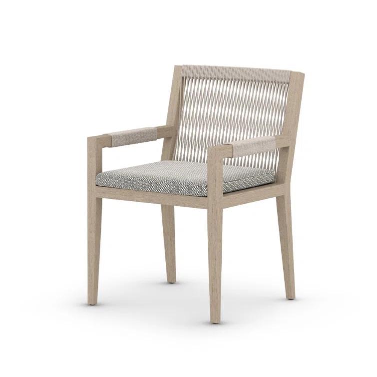 Weathered Gray Teak Outdoor Dining Armchair with Cushions