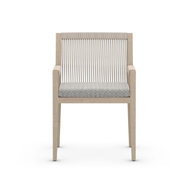 Weathered Gray Teak Outdoor Dining Armchair with Cushions