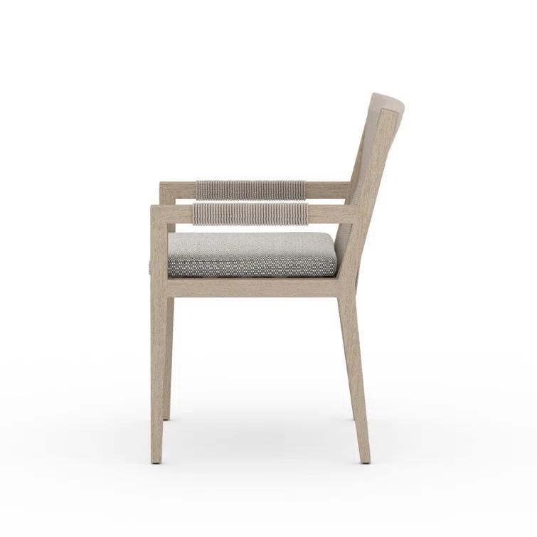 Weathered Gray Teak Outdoor Dining Armchair with Cushions