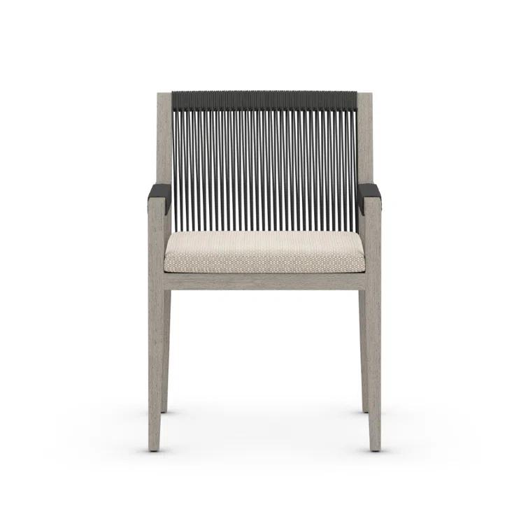 Weathered Gray Teak Outdoor Dining Armchair with Cushions