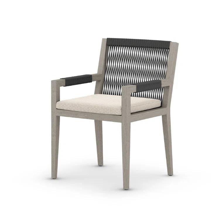 Weathered Gray Teak Outdoor Dining Armchair with Cushions