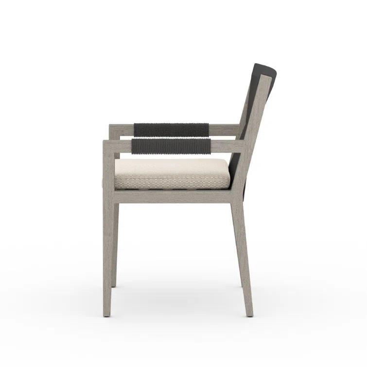 Weathered Gray Teak Outdoor Dining Armchair with Cushions
