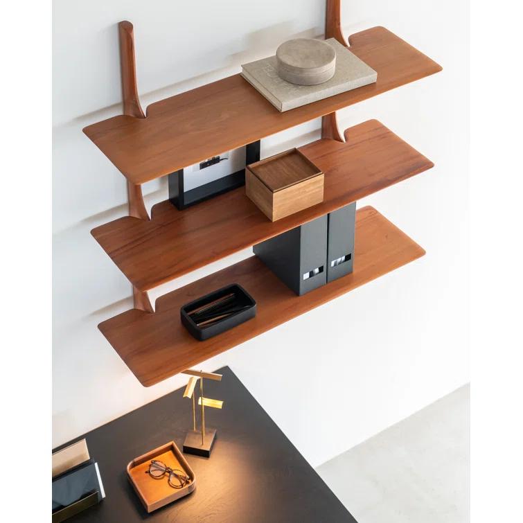 Alain Van Havre Solid Mahogany 3-Tiered Varnished Brown Wall Shelf