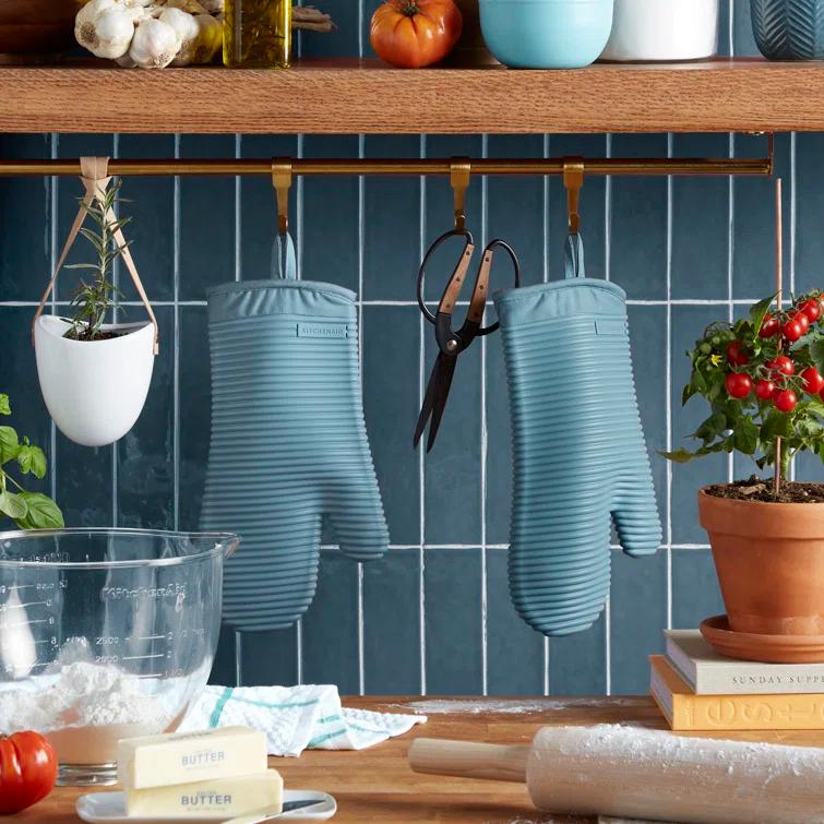 KitchenAid Matte Grey Ribbed Soft Silicone Oven Mitts, Set of 2