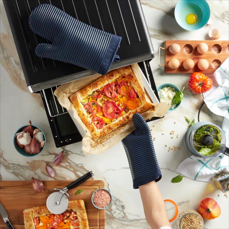 KitchenAid Matte Grey Ribbed Soft Silicone Oven Mitts, Set of 2