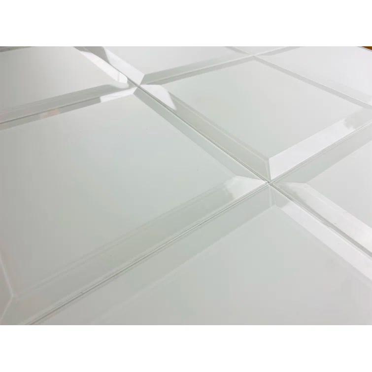 Frosted Elegance 8 in. x 8 in. Diamond Grade Glass Beveled Large Format Square Decorative Kitchen & Bathroom Wall Tile