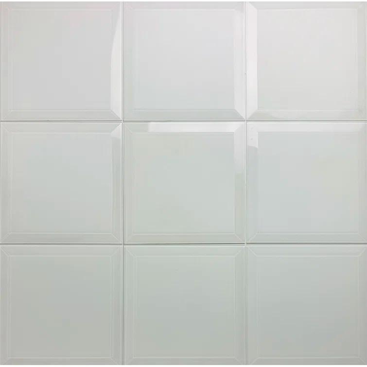 Frosted Elegance 8 in. x 8 in. Diamond Grade Glass Beveled Large Format Square Decorative Kitchen & Bathroom Wall Tile