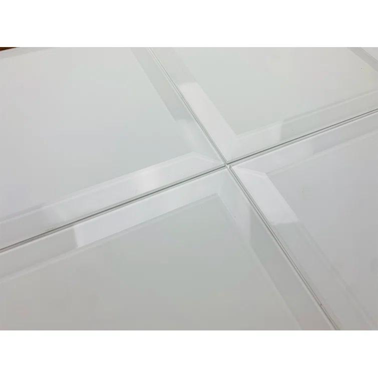 Frosted Elegance 8 in. x 8 in. Diamond Grade Glass Beveled Large Format Square Decorative Kitchen & Bathroom Wall Tile