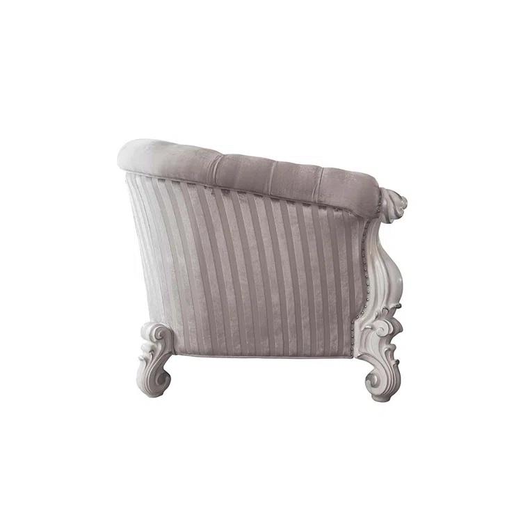 76" Versailles Sofa Ivory Fabric & Bone White Finish - Acme Furniture: Crescent, Nailhead Trim, Leather