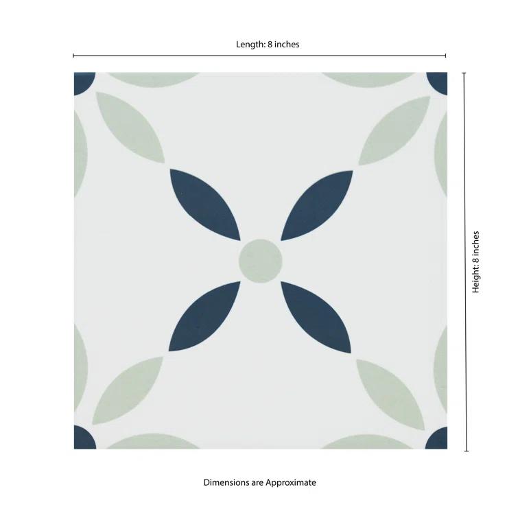 Amara 8" x 8" Encaustic Look Matte Porcelain Floor & Wall Tile