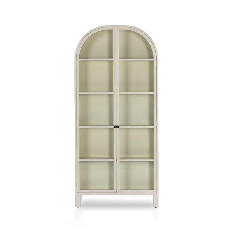 Cream Powder Coat Iron and Glass Arched Display Cabinet