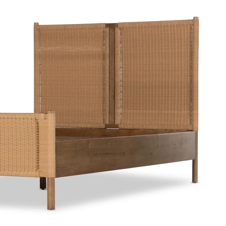 King Size Toasted Sungkai Wood Panel Bed with Headboard