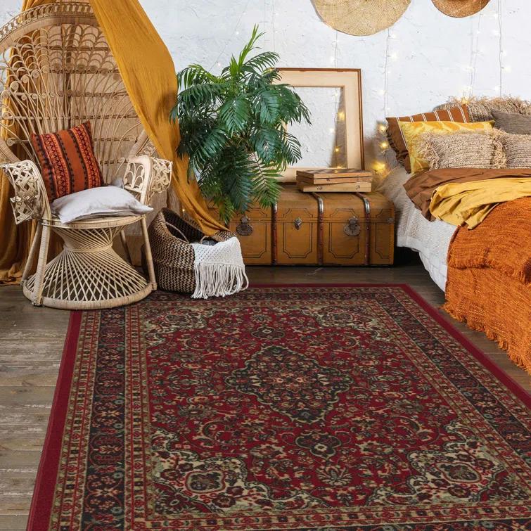 Ottohome Non-Slip Medallion Oriental Area Rug For Living Room, Hallway, Entryway Rug, Dark Red