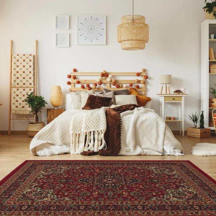 Ottohome Non-Slip Medallion Oriental Area Rug For Living Room, Hallway, Entryway Rug, Dark Red