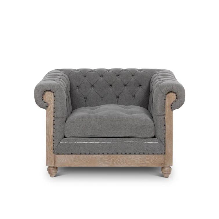 Gray Handcrafted Wood Chesterfield Accent Chair