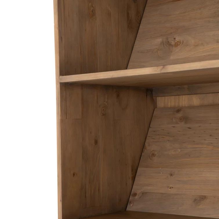 Smoked Pine Contemporary Ladder Bookshelf with Black Iron Accents
