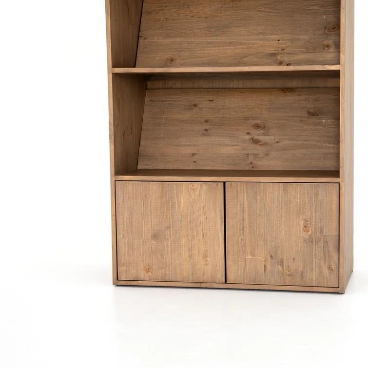 Smoked Pine Contemporary Ladder Bookshelf with Black Iron Accents