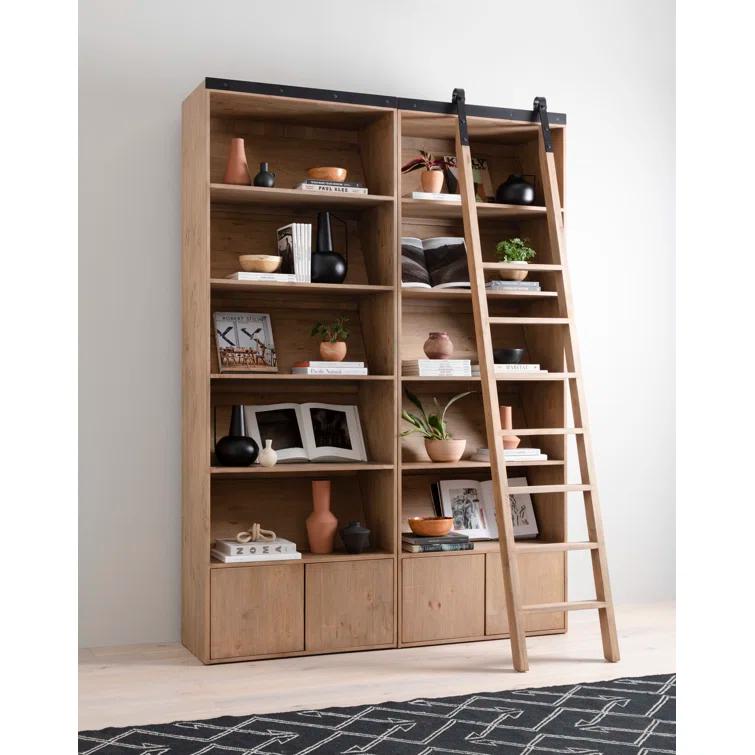 Haiden Contemporary Smoked Pine and Iron Ladder Bookshelf