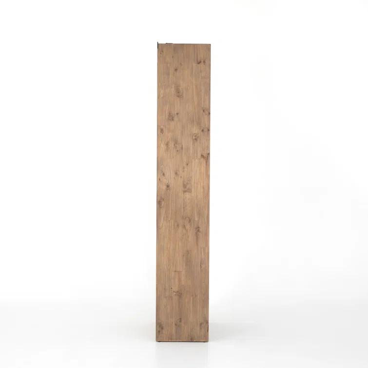 Smoked Pine Contemporary Ladder Bookshelf with Black Iron Accents