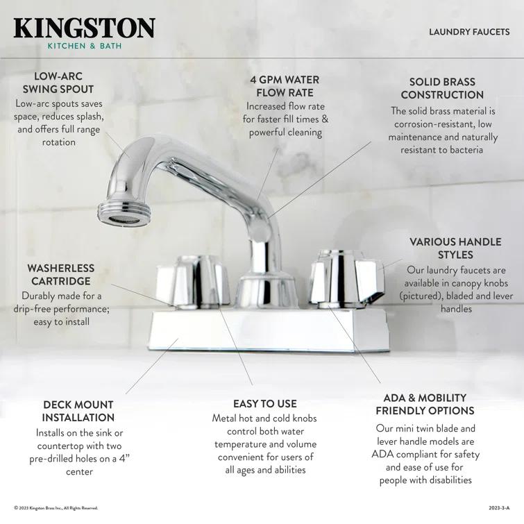 Kingston Brass Two-Handle 2-Hole Deck Mount Laundry Faucet