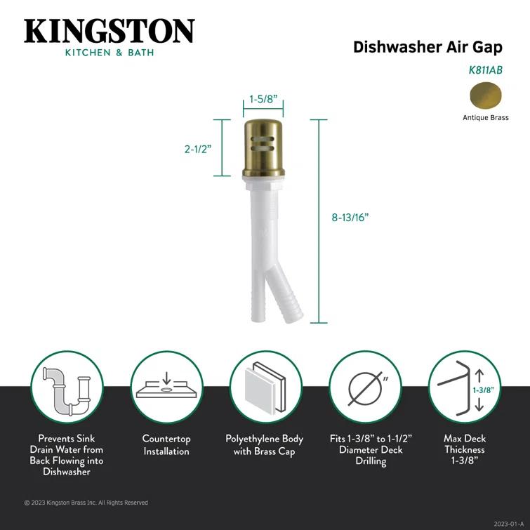 Kingston Brass Kingston Brass Trimscape Dishwasher Air Gap with Brass Cover K811AB