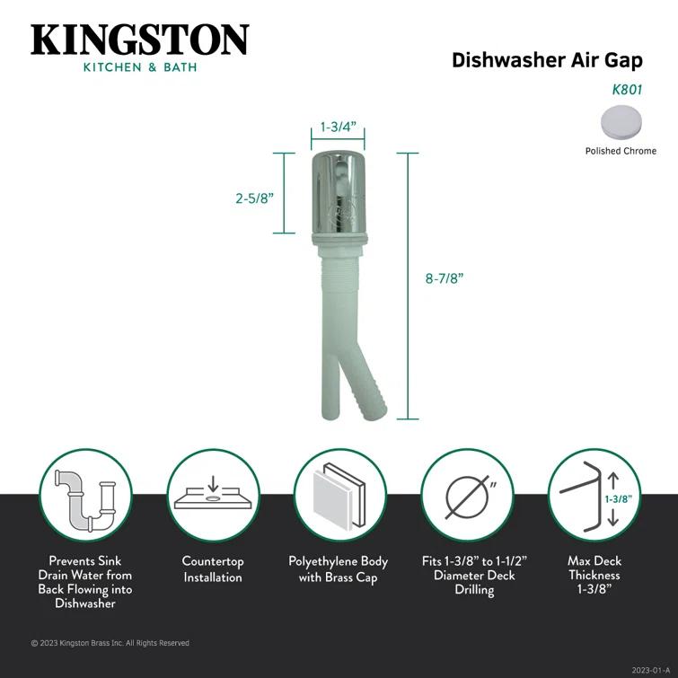Kingston Brass Trimscape Dishwasher Air Gap with Plastic Cover