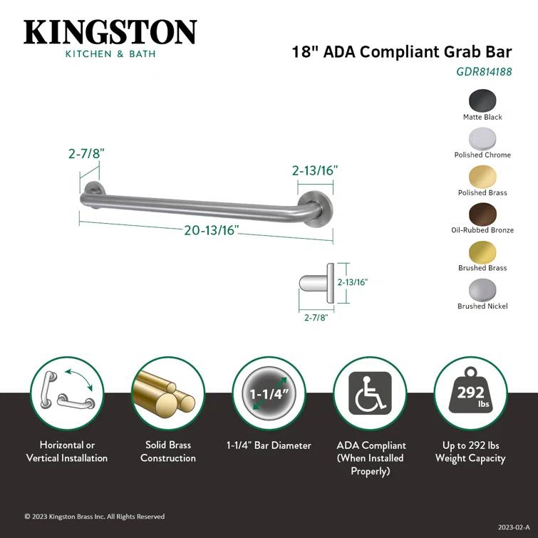 Kingston Brass Silver Sage 1-1/4 Inch O.D Grab Bar