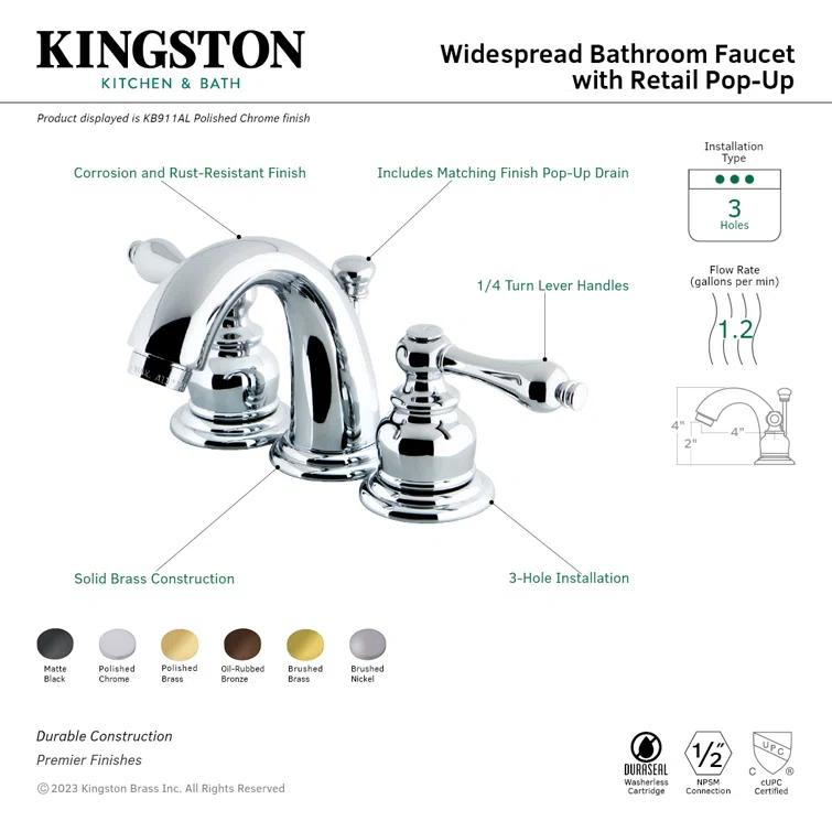 Kingston Brass Victorian Two-Handle 3-Hole Deck Mount Bathroom Faucet with Pop-Up