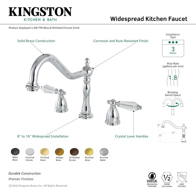 Kingston Brass Wilshire Double-Handle 3-Hole Widespread Kitchen Faucet