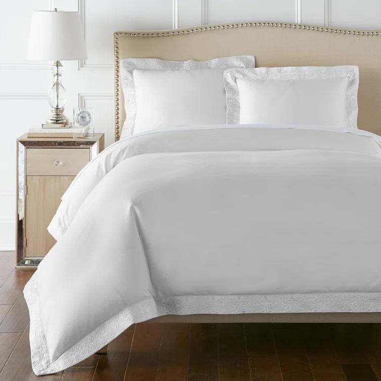 Ariane White Cotton Queen Duvet Cover Set with Embroidery