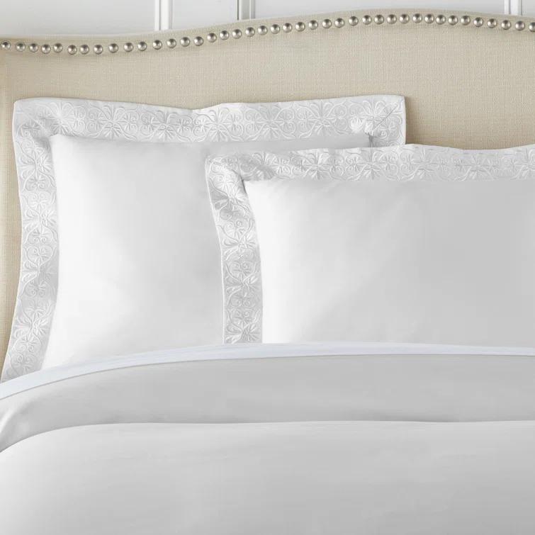 Ariane White Cotton Queen Duvet Cover Set with Embroidery