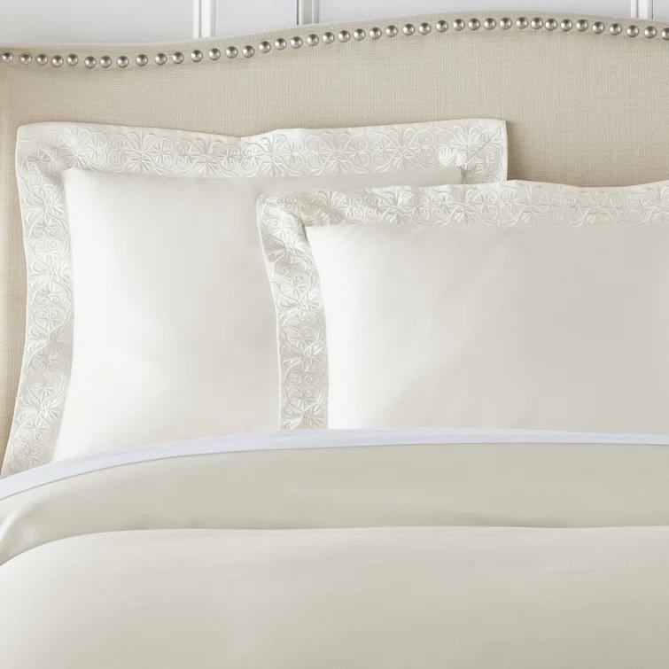 Ivory King Cotton Sateen Duvet Cover Set with Embroidery