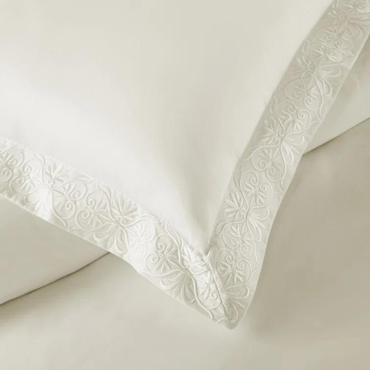 Ivory King Cotton Sateen Duvet Cover Set with Embroidery