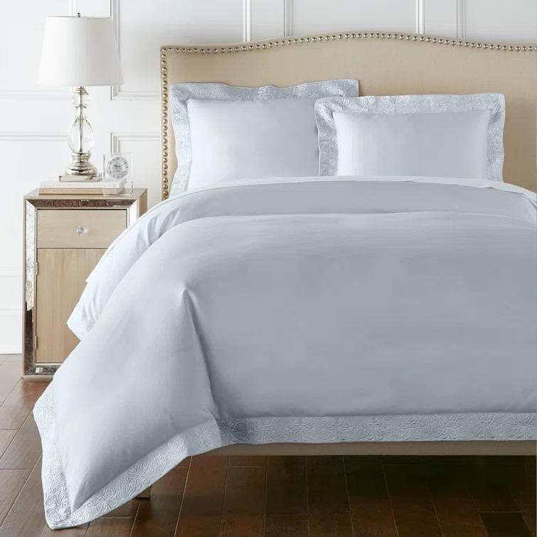 Icy Blue Egyptian Cotton Queen Duvet Cover Set