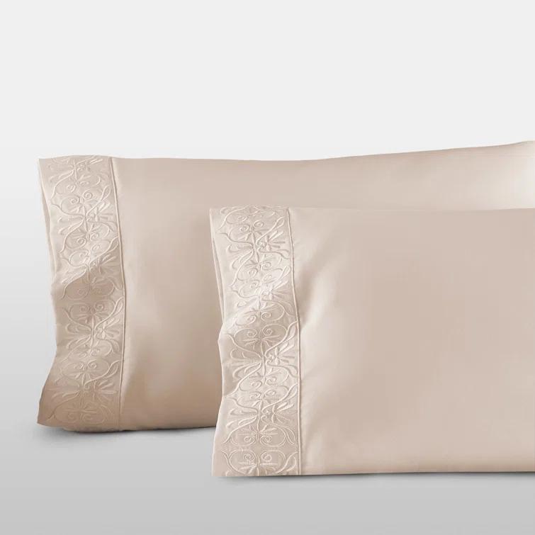 Soft Peach Cotton Embroidered Standard Pillowcase Set