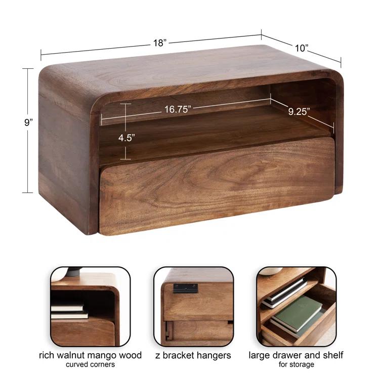 Langley 9'' Tall Solid Wood Floating Shelf