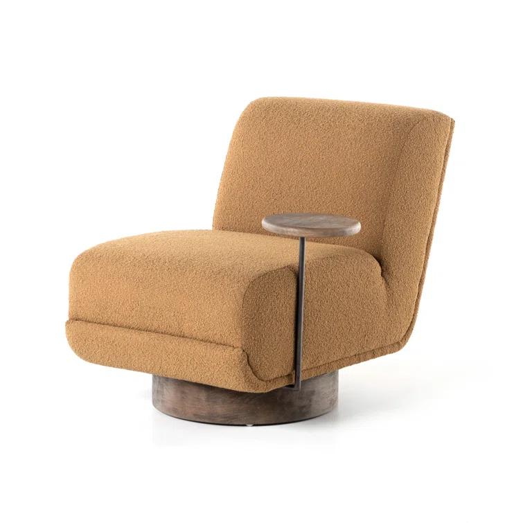 Copenhagen Amber Chunky Upholstery Swivel Accent Chair with Side Table