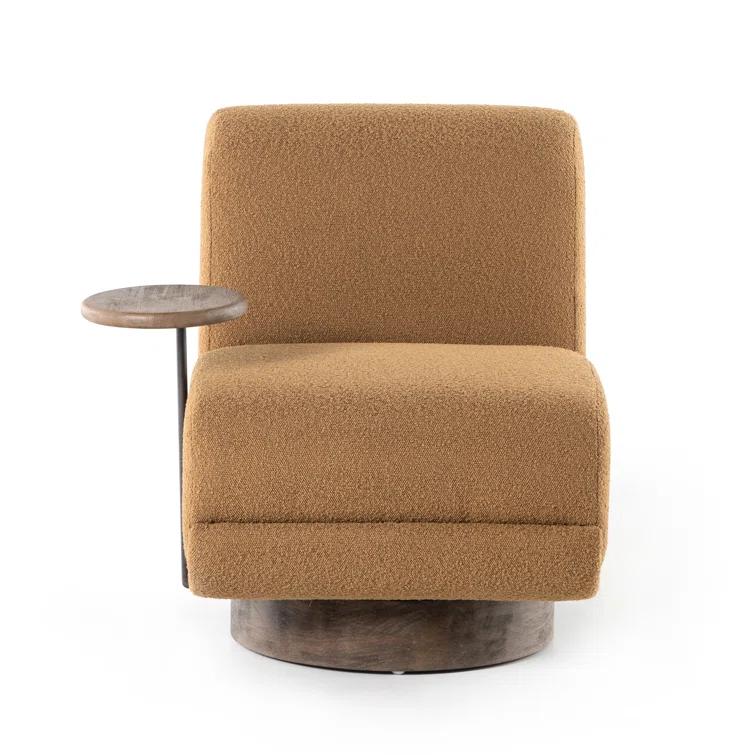 Copenhagen Amber Chunky Upholstery Swivel Accent Chair with Side Table