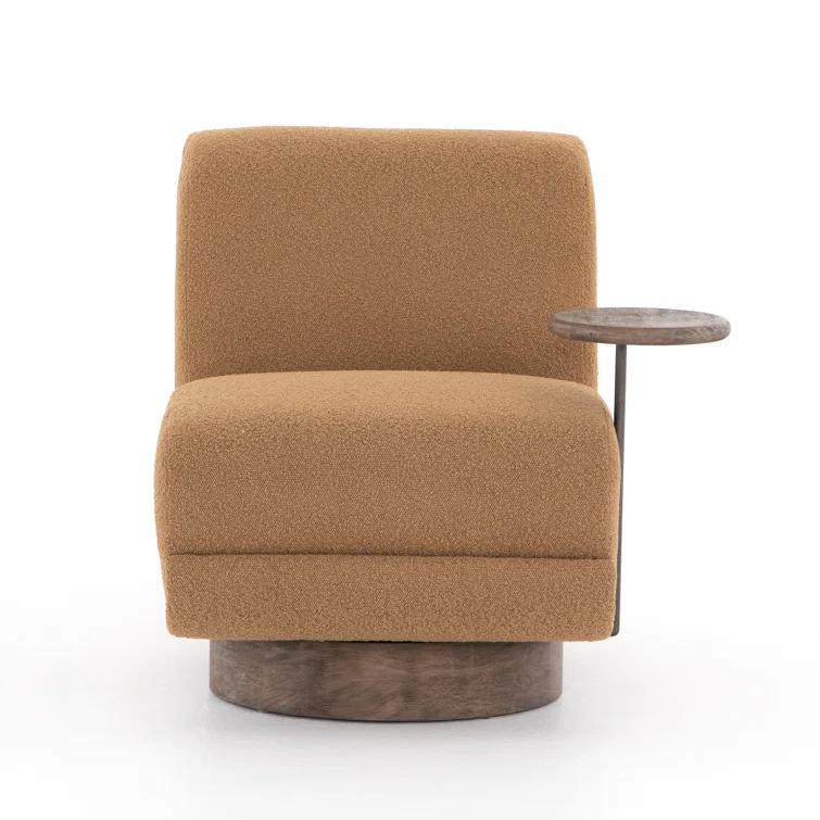 Copenhagen Amber Chunky Upholstery Swivel Accent Chair with Side Table