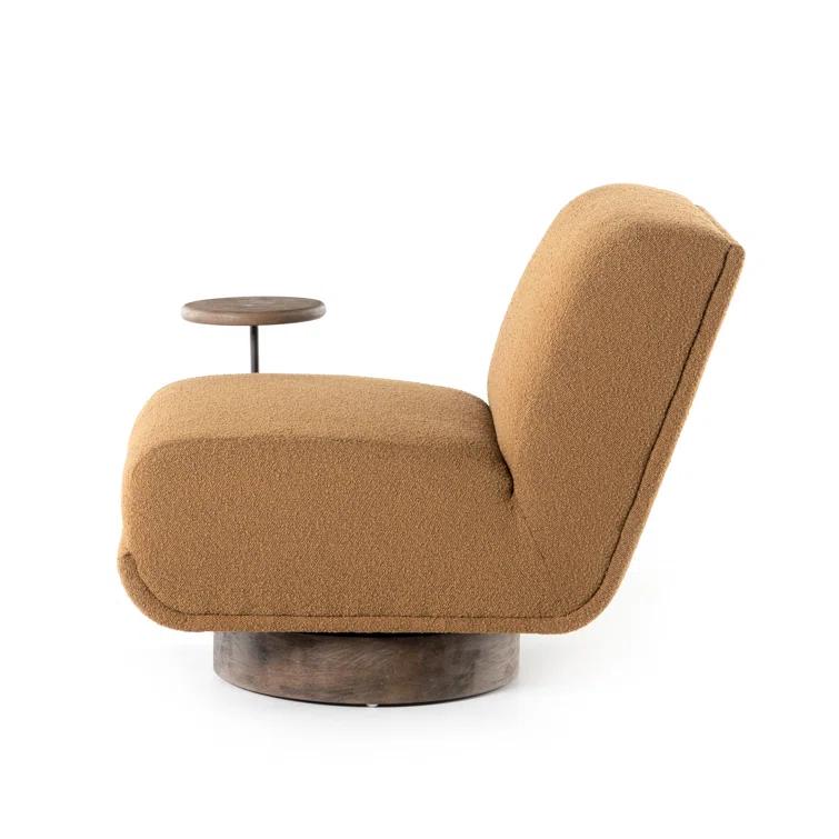 Copenhagen Amber Chunky Upholstery Swivel Accent Chair with Side Table