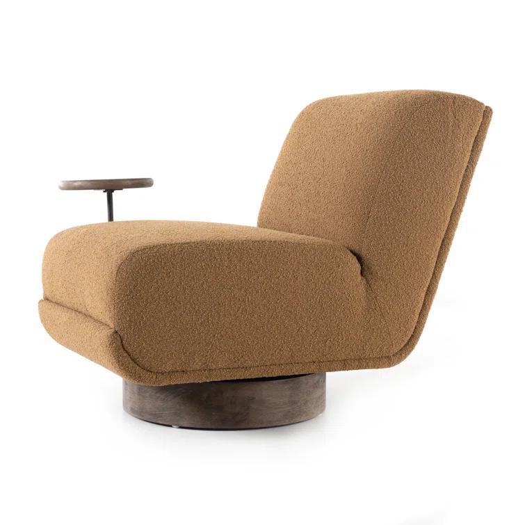 Copenhagen Amber Chunky Upholstery Swivel Accent Chair with Side Table