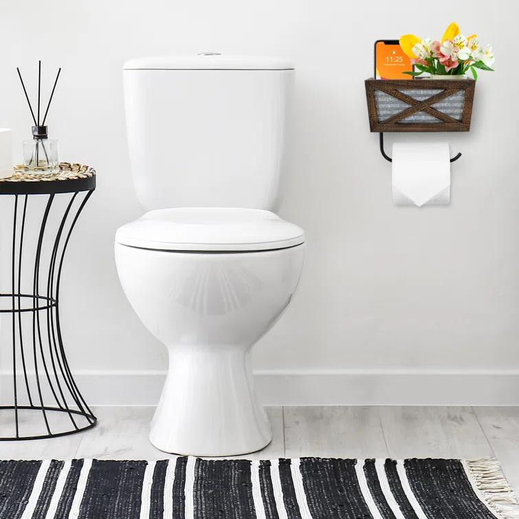 Farmhouse Wall Mount Rustic Toilet Paper Holder with Basket for Cell Phone
