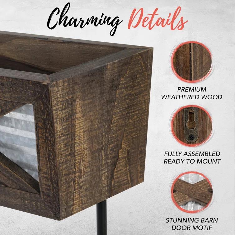 Farmhouse Wall Mount Rustic Toilet Paper Holder with Basket for Cell Phone