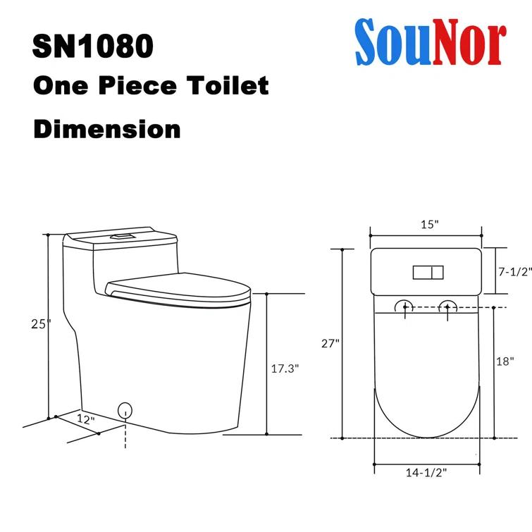 SouNor 1.6 Gallons GPF Elongated Chair Height Floor Mounted One-Piece Toilet (Seat Included)