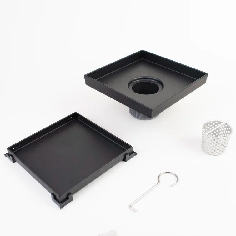 6" Square Shower Drain with Tile-In Pattern Grate