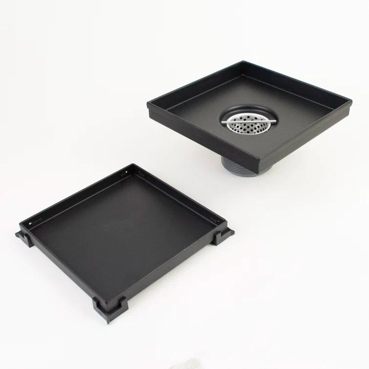 6" Square Shower Drain with Tile-In Pattern Grate