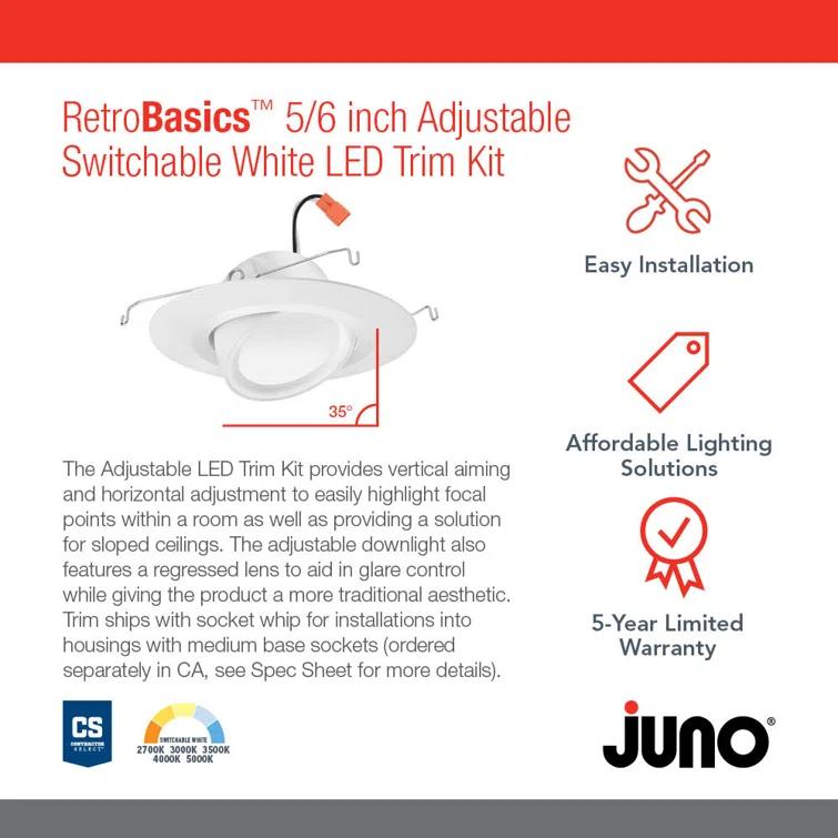 Juno RB56A SWW5 MW M6 6'' Selectable Color Temperature Dimmable IC Rated Standard Recessed Lighting Kit